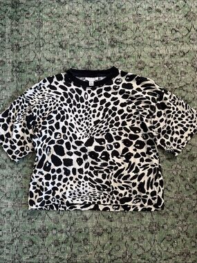Topshop Black and White Leopard Crop Top